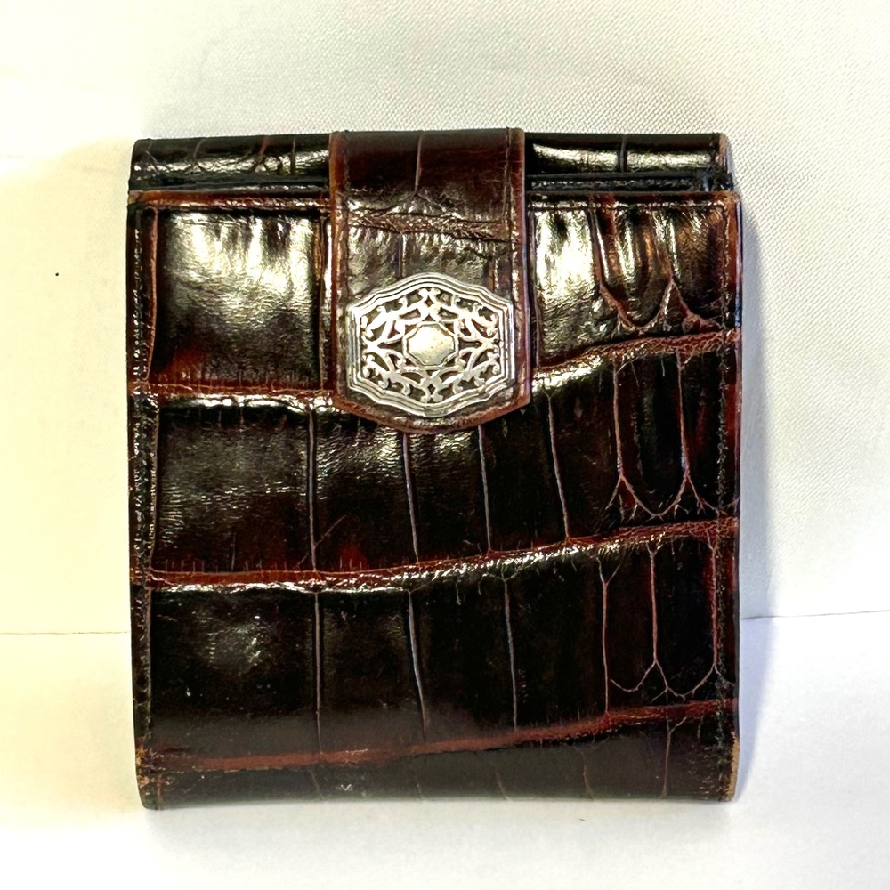 Brighton Rich Brown Croc-Embossed Wallet with Silver Detail